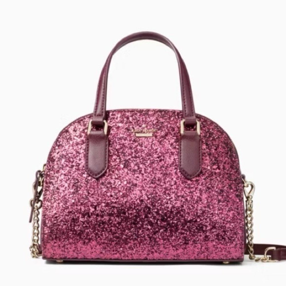 NWT Kate Spade Laurel Way Glitter Mini Reiley Satchel Red Leather Sparkle